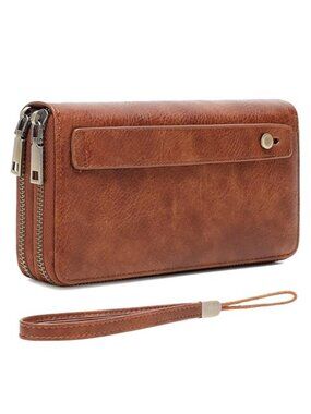 RFID Wallet Women Leather Double Zip Wristlet Wallets for Women